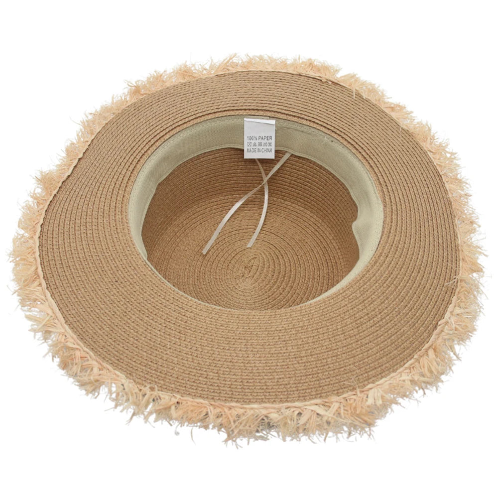 Summer Sun Protection Woven Women'S Straw Hat, Bow Tie, Elegant Beach Hat, Large Brim Sun Hat For Vacation