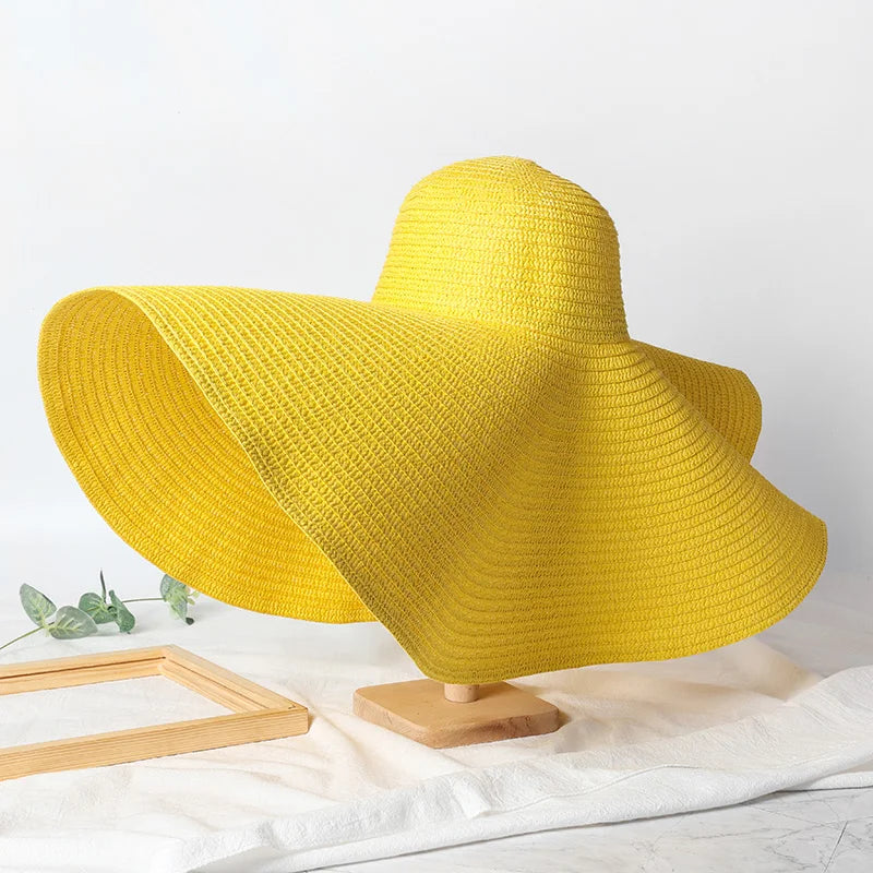 Summer 70cm Large Wide Brim Sun Hats For Women Oversized Beach Hat Foldable Travel Straw Hat Lady UV Protection Sun Shade Hat