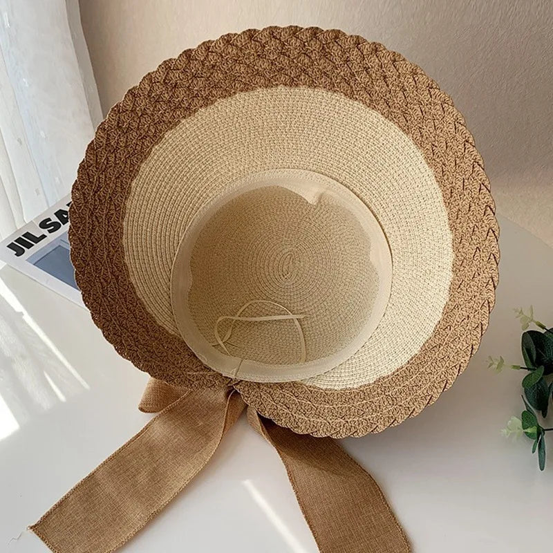 New Straw Hat Summer Women's Beach Big Brim Beach Outdoor Sun Protection and Sunshade Hat Holiday Foldable Straw Hat Sun Hat