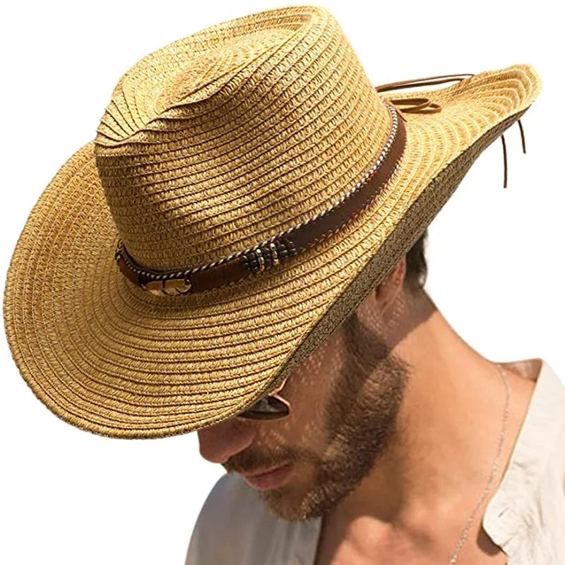 Lake Blue Cowboy Straw Hat 2023 Western Cowboy Sun Hat Spring Knight Hat Unisex Jazz Hat Summer Wide brimmed Hat sombrero hombre