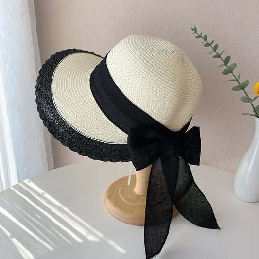 New Straw Hat Summer Women's Beach Big Brim Beach Outdoor Sun Protection and Sunshade Hat Holiday Foldable Straw Hat Sun Hat
