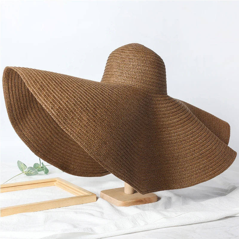 Summer 70cm Large Wide Brim Sun Hats For Women Oversized Beach Hat Foldable Travel Straw Hat Lady UV Protection Sun Shade Hat