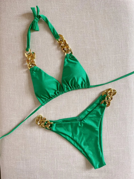 2025 New Sexy Push Up Bikini Micro Chain Summer Soft Fabric Entry Luxury Swimsuit Women Two Pieces Set Bathing Suit Beach Wear