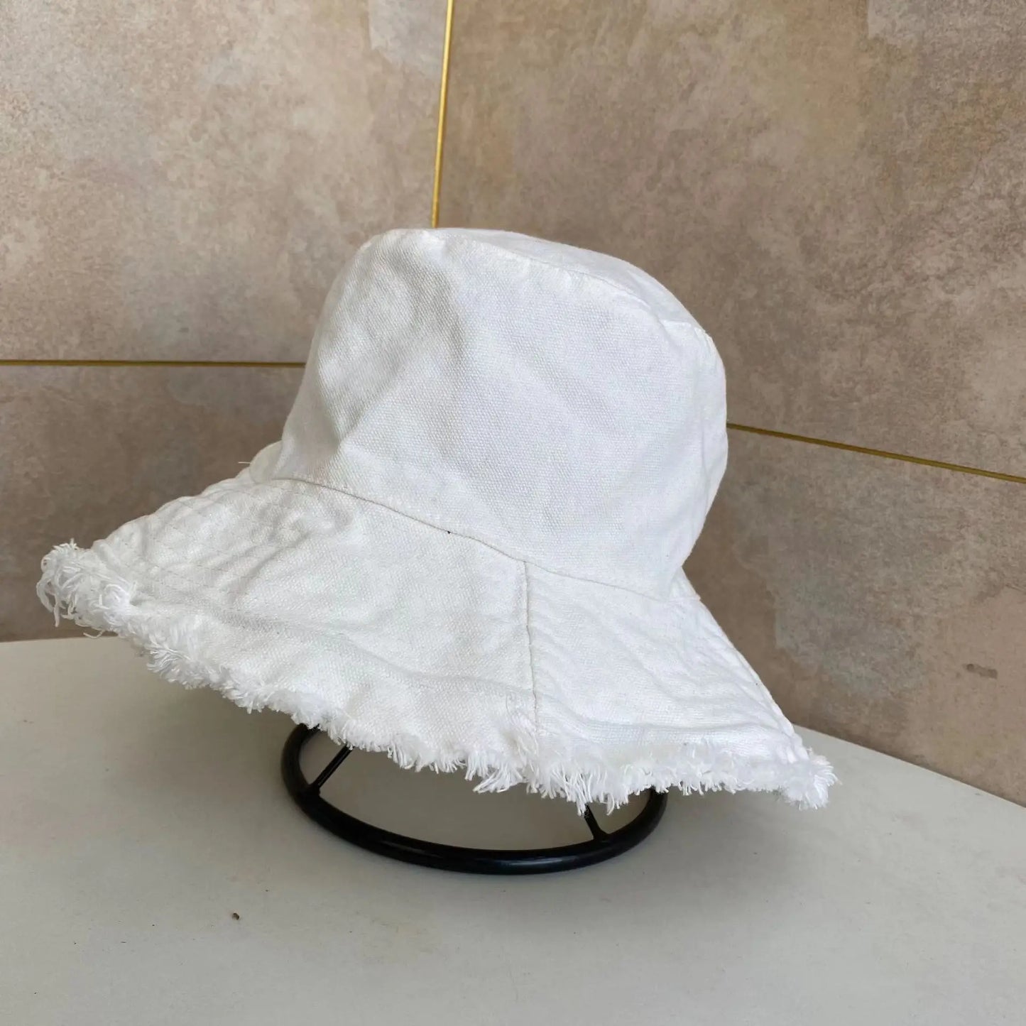 MAXSITIU Cotton Fringed Fisherman Cap Soft Aluminum Wire Shape Water Wash Bucket Hat Women's Four Seasons Solid Outing Basin Hat