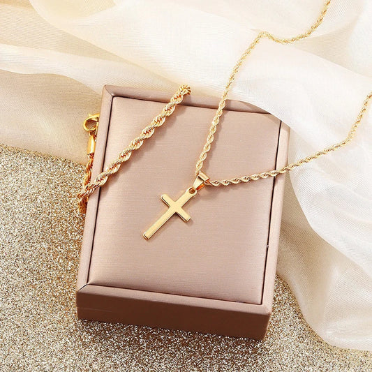 1Set Fashion Versatile Alloy Cross Necklace Bracelet Ring Set For Women Girls Exquisite Temperament Jewelry Accessories Gifts