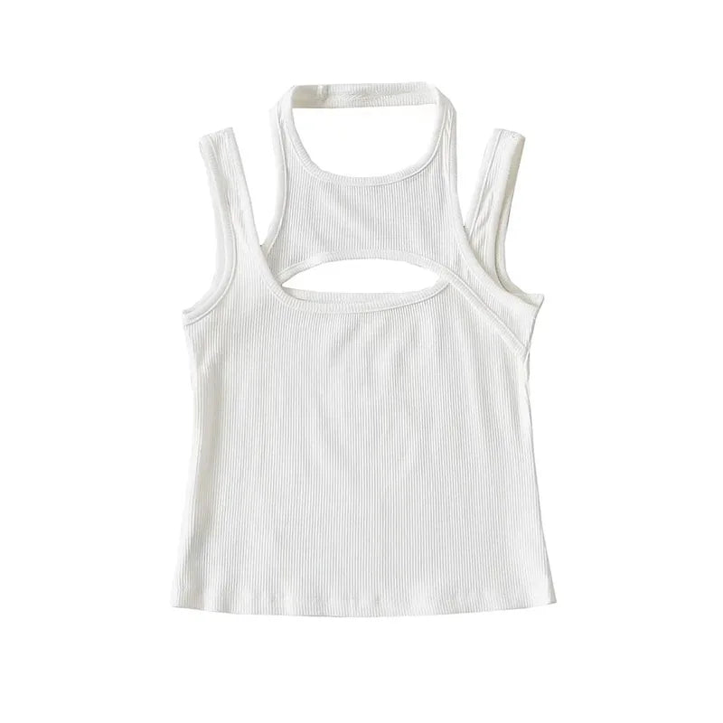 Asymmetrical Crop Top y2k E-girl Hollow Out Knitted Corset Top Sleeveless O Neck Mini Vest Basic Casual Sporty  Summer