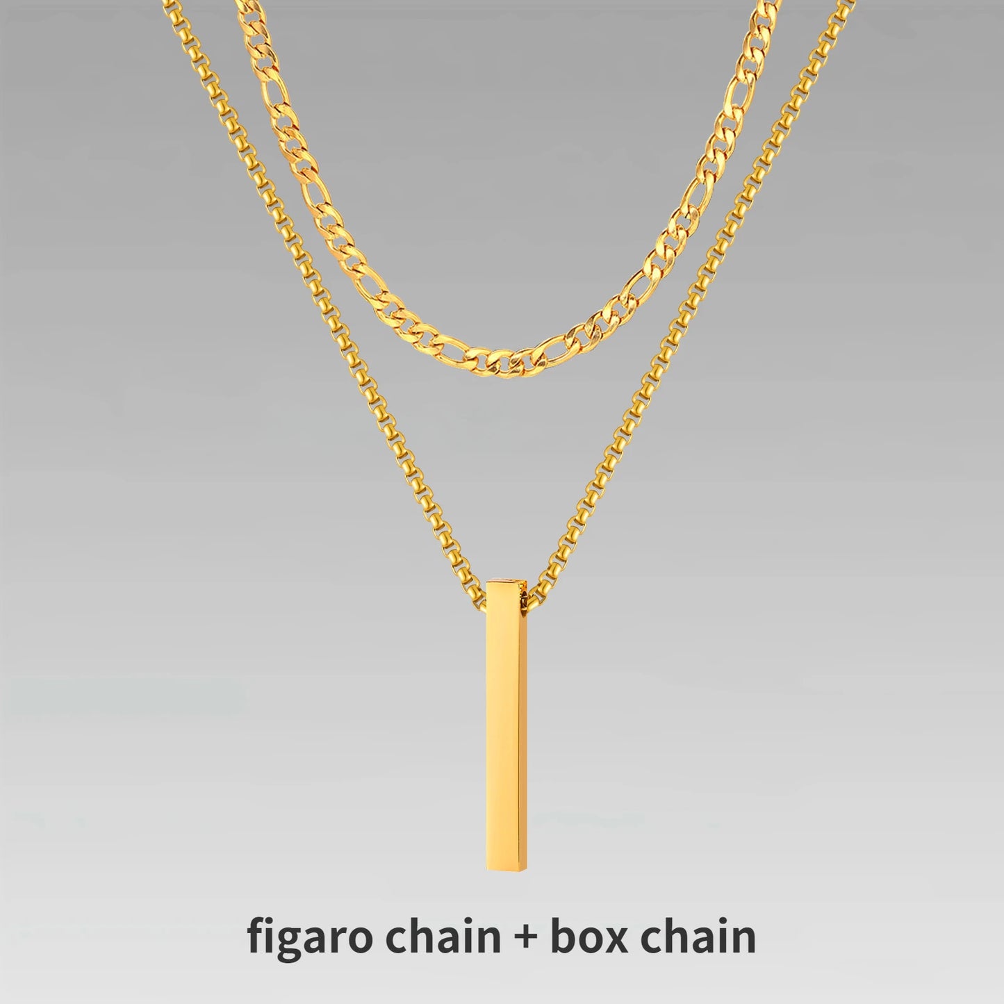 Vnox 3D Vertical Bar Necklaces for Men, Layering Stainless Steel Geometric Pendant, Layered Wheat Rope Cuban Chain, Boy Collar
