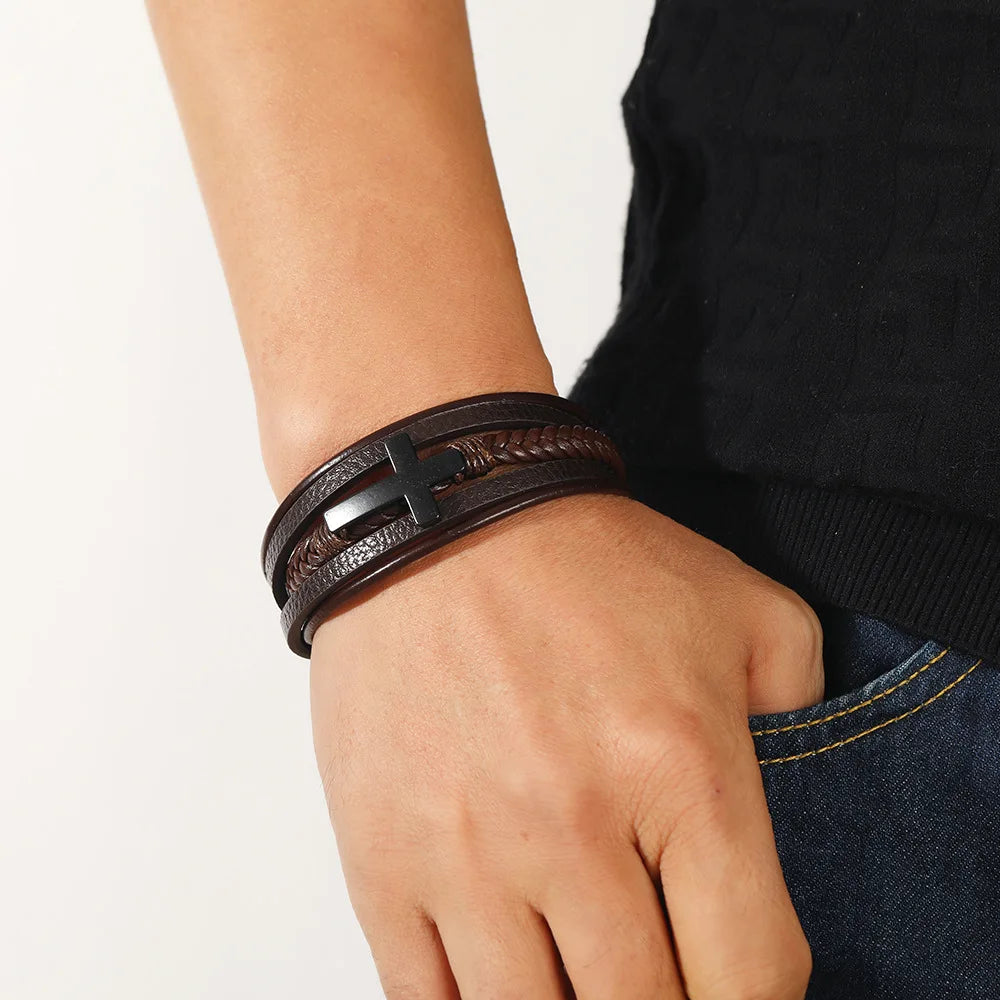 Trendy Leather Bracelets Men  Steel Multilayer Braided Rope Bracelets For Male Bracelets Jewelry Pulsera Hombre