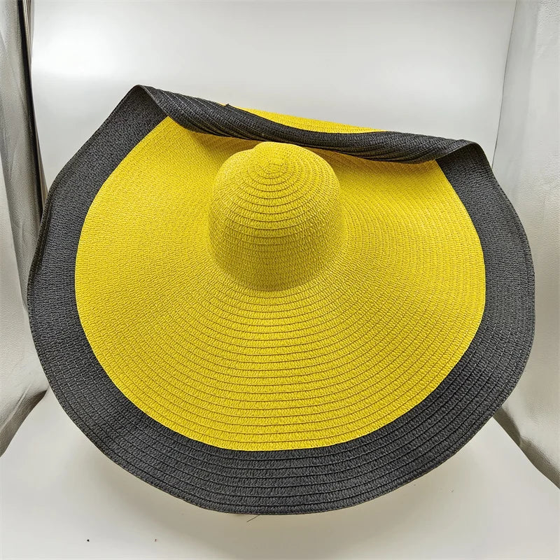 White punk straw hat 25cm large brim hat wholesale sun hat ultra-thin breathable summer sun hat straw hat travel men and women