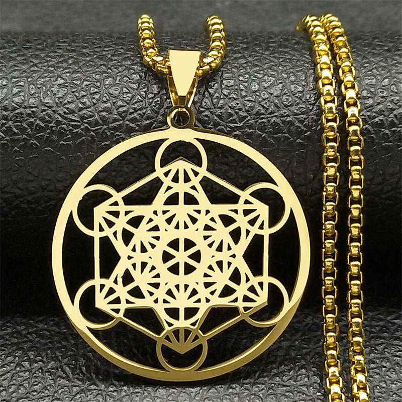 Yoga Hindu Buddhism 7 Chakra Stainless Steel Necklace Sacred Geometry Angel Seal Metatron Symbol Necklace Jewelry cadenas mujer