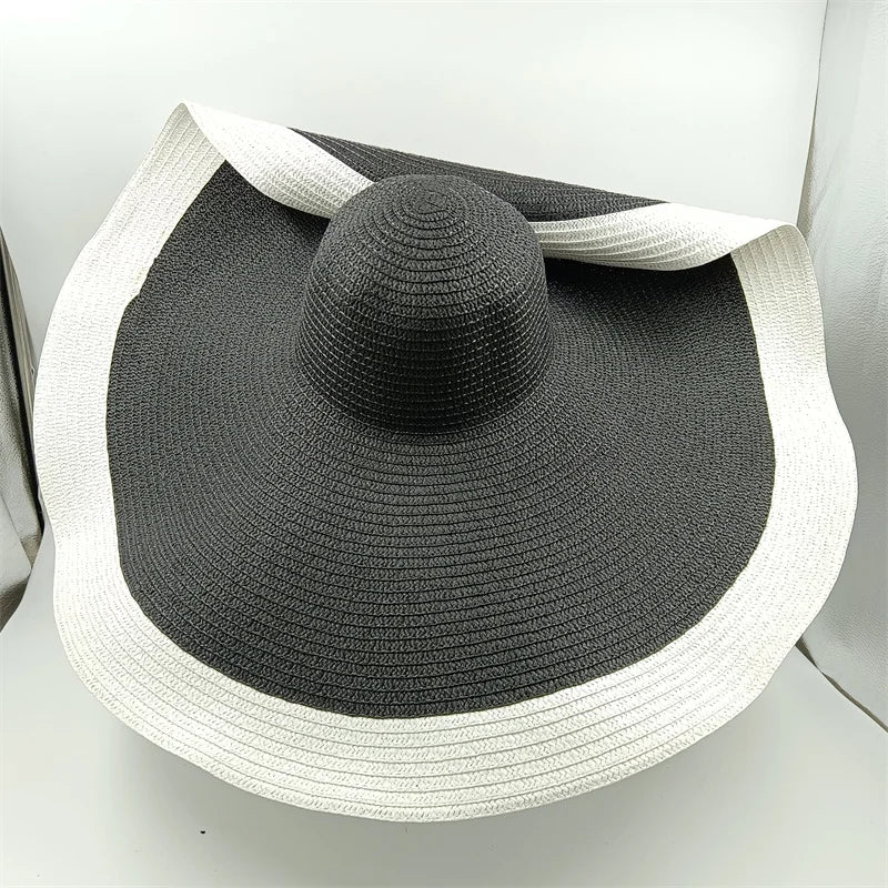 White punk straw hat 25cm large brim hat wholesale sun hat ultra-thin breathable summer sun hat straw hat travel men and women