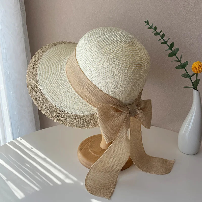 New Straw Hat Summer Women's Beach Big Brim Beach Outdoor Sun Protection and Sunshade Hat Holiday Foldable Straw Hat Sun Hat