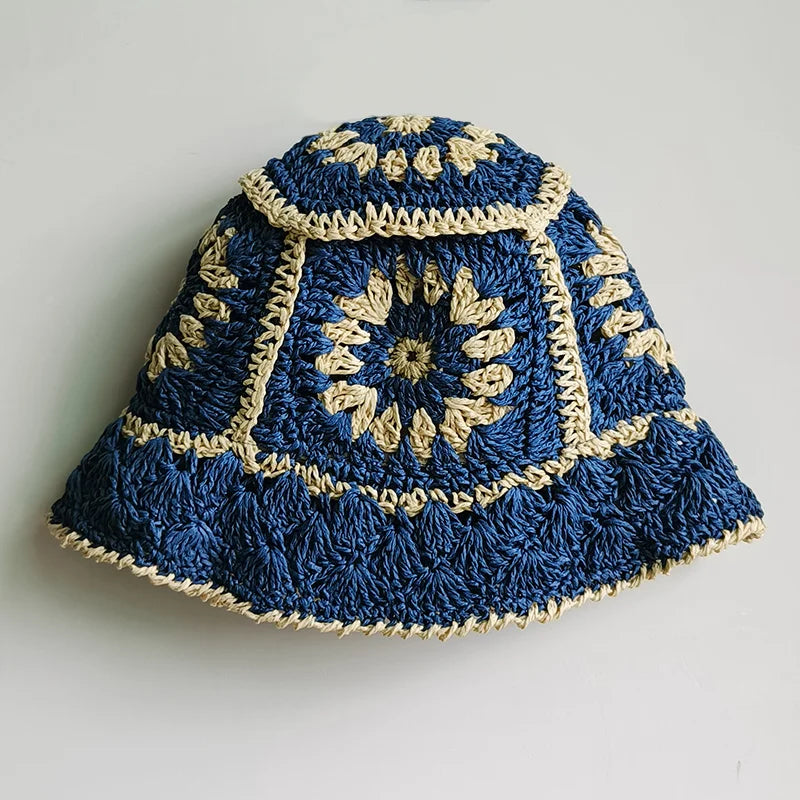 women straw hat summer Rainbow Striped Crochet Woven Straw Bucket Hat sun hat fashion Foldable straw hat travel