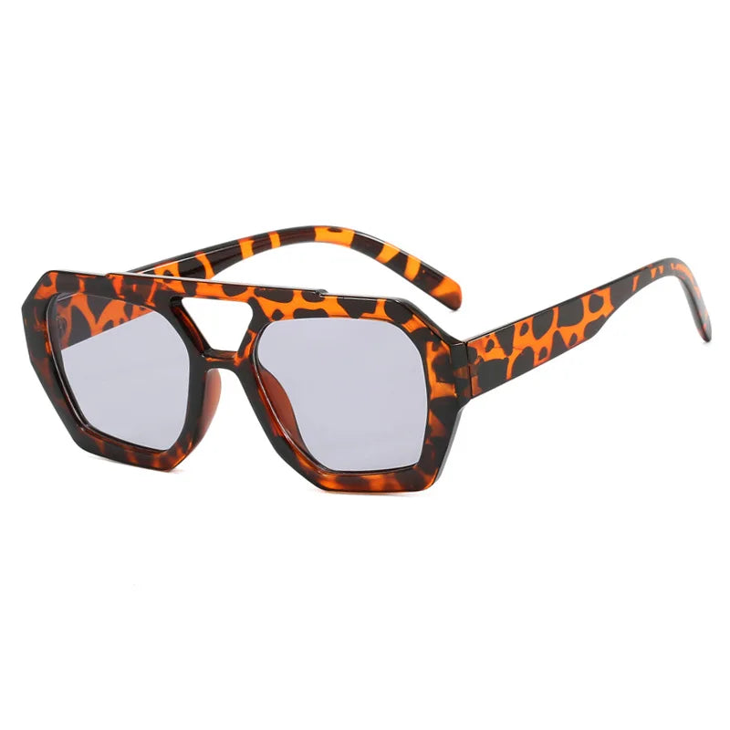 Retro Double Bridges Women's Sunglasses Big Frame Leopard Brown Gradient Eyewear Fashion Brand Designer Sun Glasses Men Shades