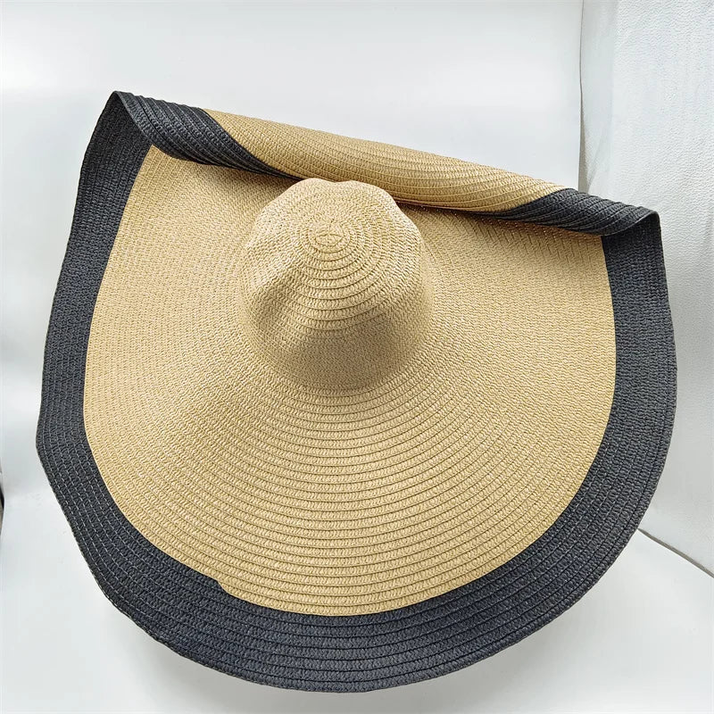 White punk straw hat 25cm large brim hat wholesale sun hat ultra-thin breathable summer sun hat straw hat travel men and women