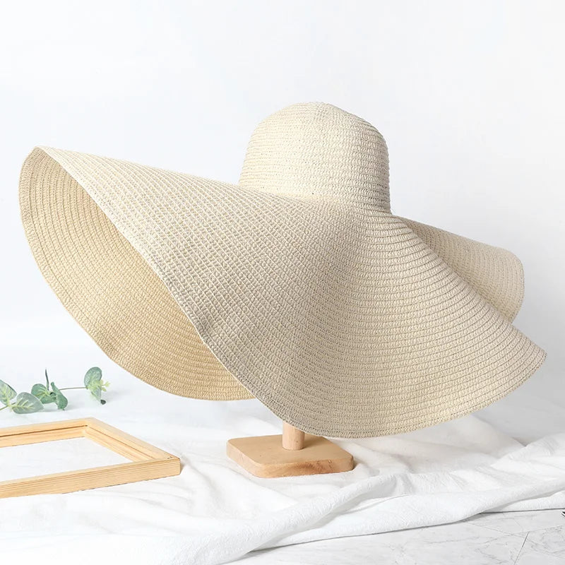 Summer 70cm Large Wide Brim Sun Hats For Women Oversized Beach Hat Foldable Travel Straw Hat Lady UV Protection Sun Shade Hat