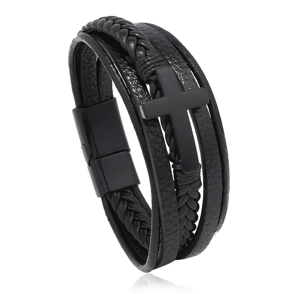 Trendy Leather Bracelets Men  Steel Multilayer Braided Rope Bracelets For Male Bracelets Jewelry Pulsera Hombre