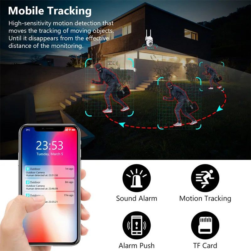 A7 Wifi Camera Outdoor Wireless Security Surveillance AI Human Tracking Two Way Audio Night Color 2.4G 1MP Camera with charger