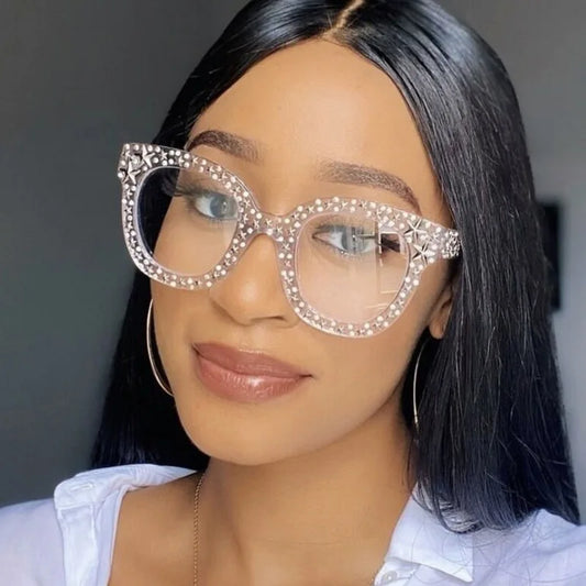 Vintage Luxury Brand Designer Square Diamond Star Sunglasses Women Shades Trending Punk Big Pink Clear Sun Glasses Optical Frame