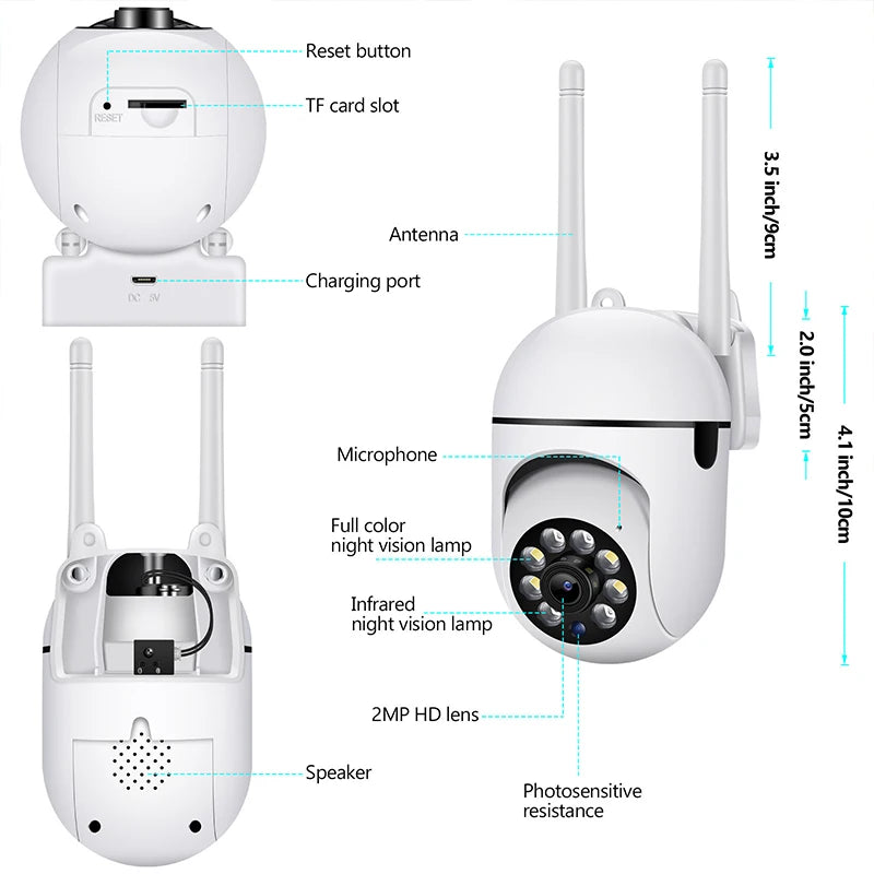 A7 Wifi Camera Outdoor Wireless Security Surveillance AI Human Tracking Two Way Audio Night Color 2.4G 1MP Camera with charger