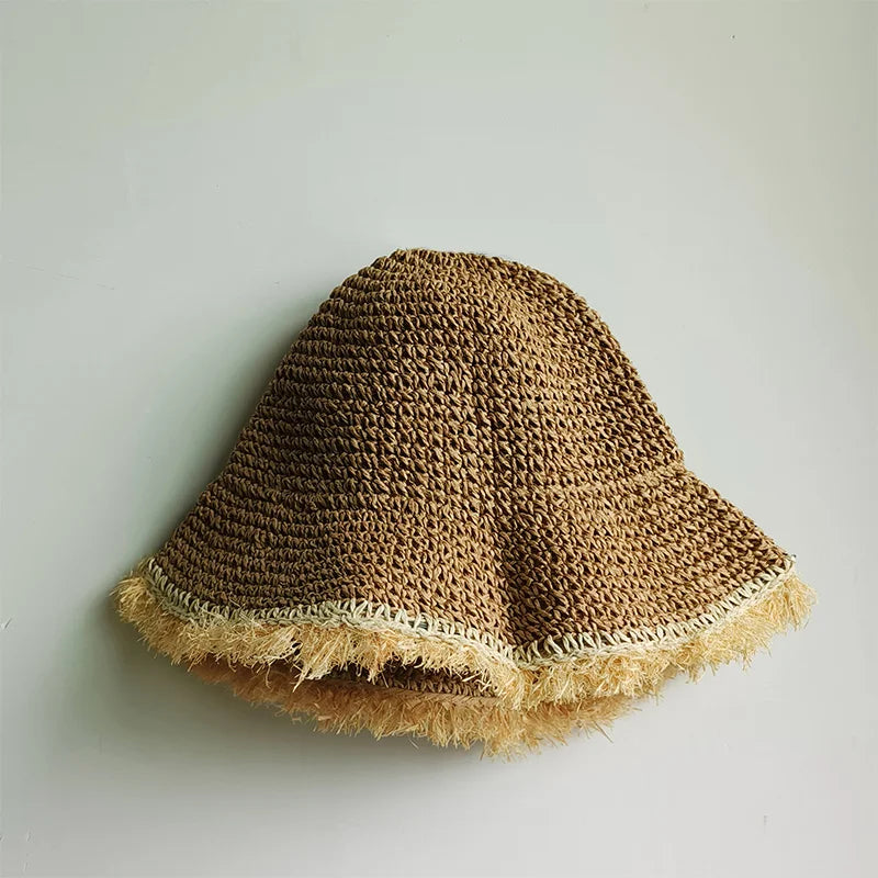 women straw hat summer Rainbow Striped Crochet Woven Straw Bucket Hat sun hat fashion Foldable straw hat travel