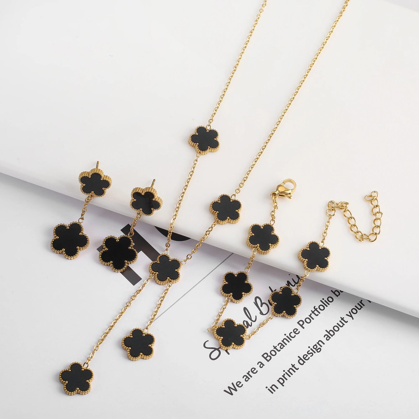 New Design Of Tassel Earrings Plum Blossom Plant Jewelry Set For Women Asymmetrical Stainless Steel Non Fading Clover