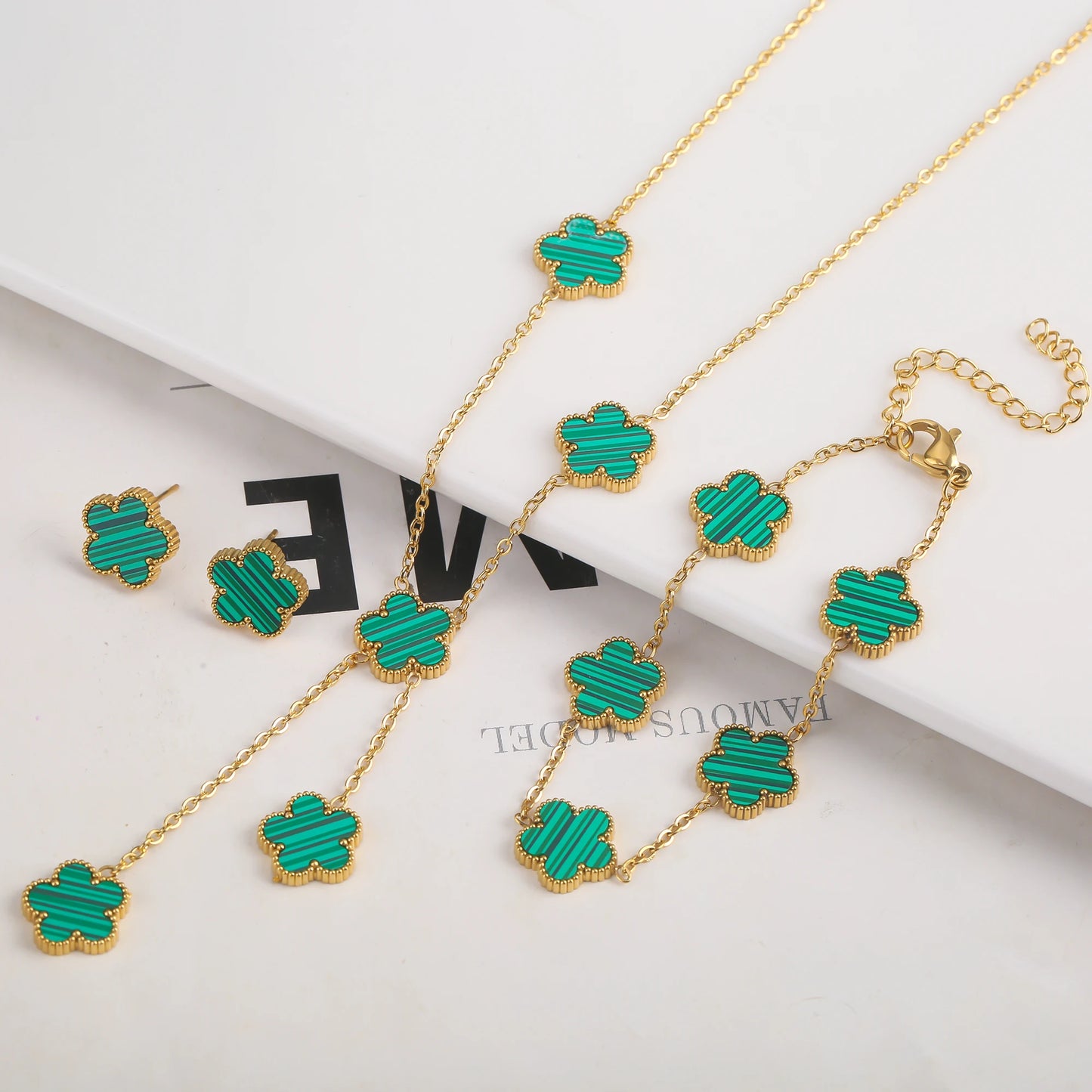 New Design Of Tassel Earrings Plum Blossom Plant Jewelry Set For Women Asymmetrical Stainless Steel Non Fading Clover