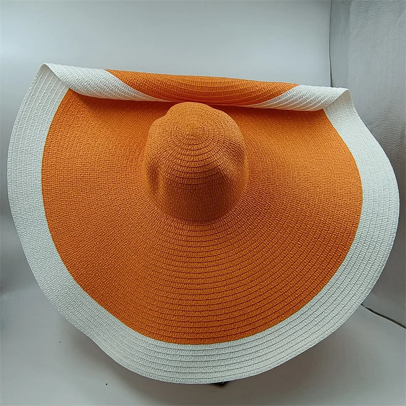 White punk straw hat 25cm large brim hat wholesale sun hat ultra-thin breathable summer sun hat straw hat travel men and women