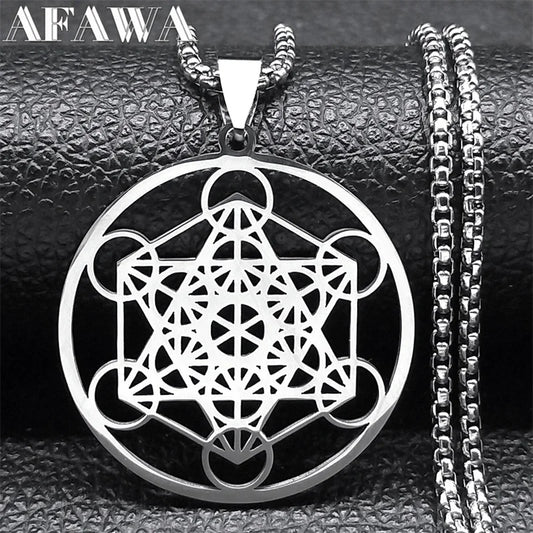 Yoga Hindu Buddhism 7 Chakra Stainless Steel Necklace Sacred Geometry Angel Seal Metatron Symbol Necklace Jewelry cadenas mujer