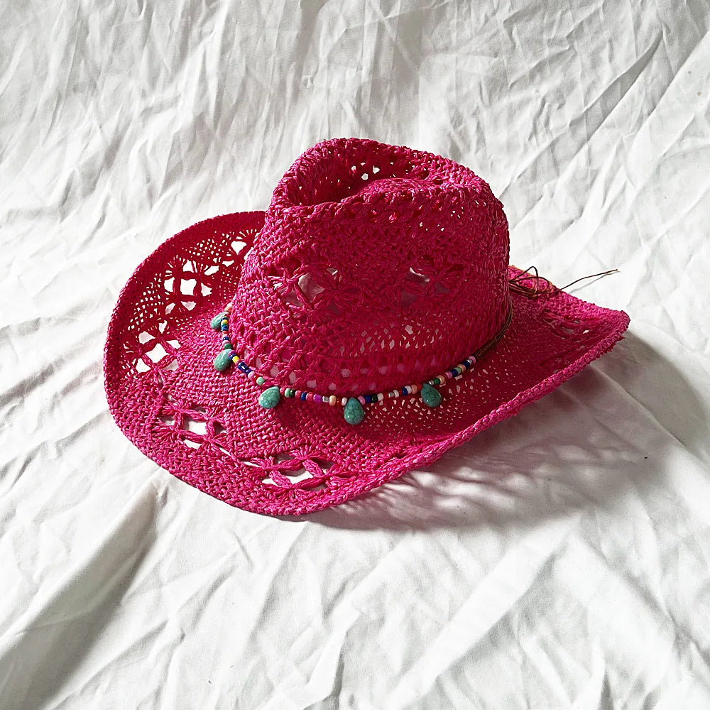 Lake Blue Cowboy Straw Hat 2023 Western Cowboy Sun Hat Spring Knight Hat Unisex Jazz Hat Summer Wide brimmed Hat sombrero hombre
