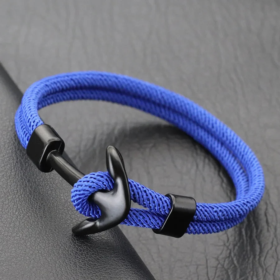 Stylish Nautical Anchor Bracelet For Men Double Layer Grade A 4mm Round Rope Braslet Outdoor Sports Cycling Casual Accessories