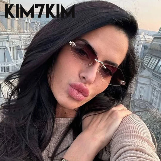 Sexy Small Hexagon Punk Rimless Sunglasses Women 2025 Luxury Brand Fashion Rhombus Sun Glasses For Lady UV400 Leopard Eyewear