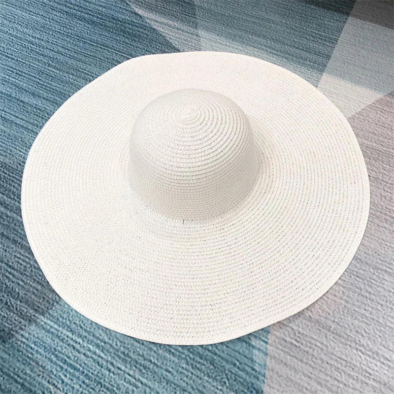 White punk straw hat 25cm large brim hat wholesale sun hat ultra-thin breathable summer sun hat straw hat travel men and women