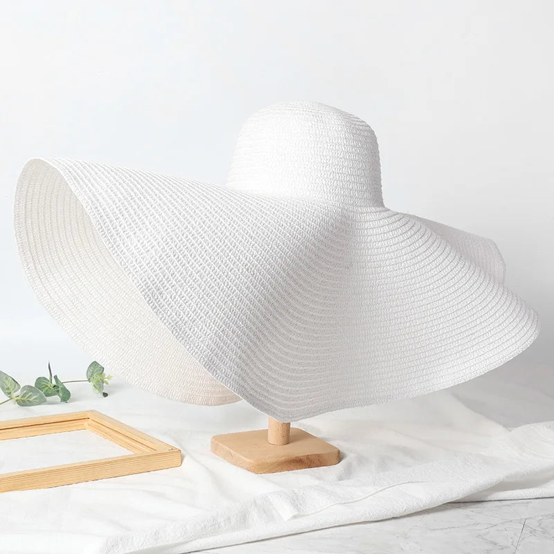 Summer 70cm Large Wide Brim Sun Hats For Women Oversized Beach Hat Foldable Travel Straw Hat Lady UV Protection Sun Shade Hat