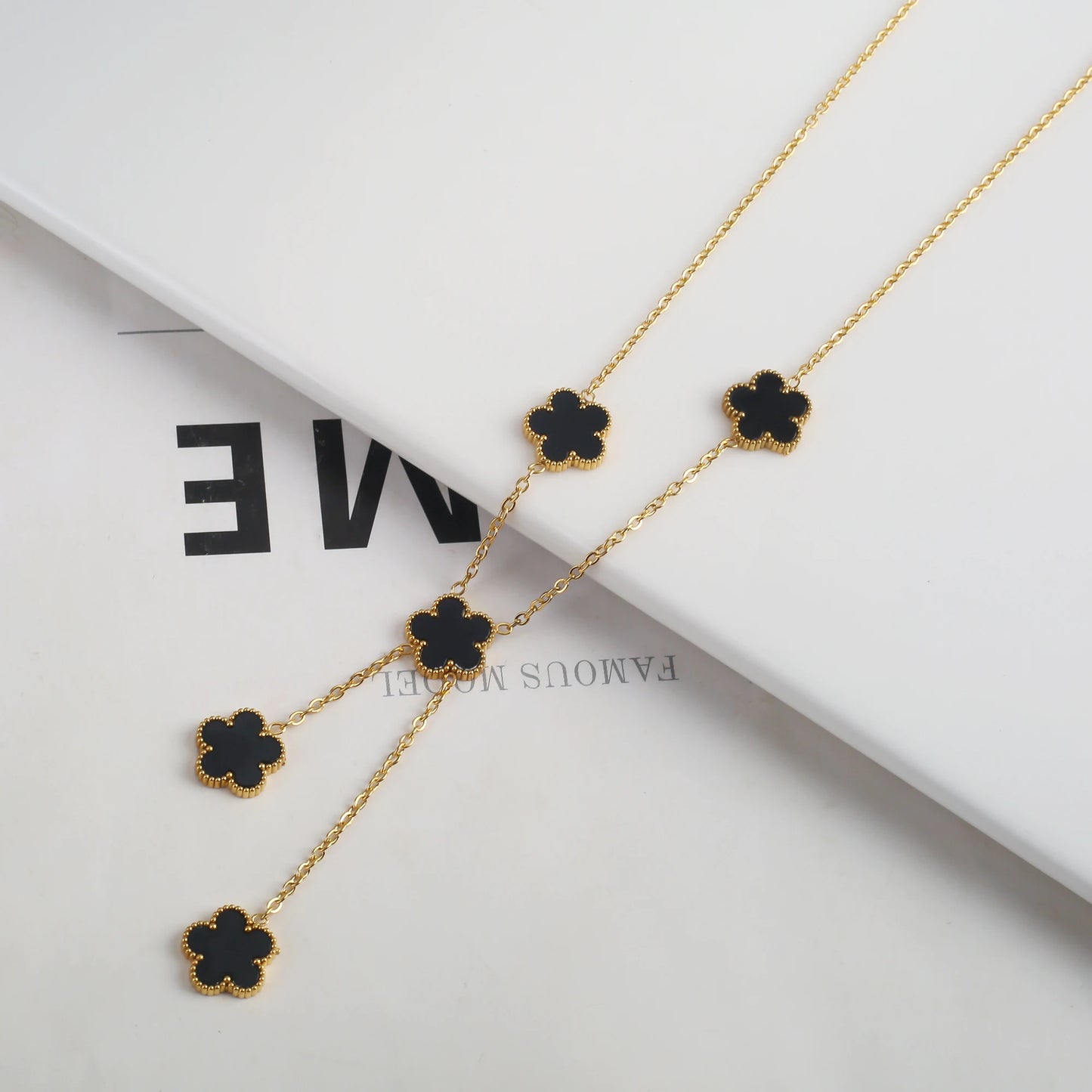 New Design Of Tassel Earrings Plum Blossom Plant Jewelry Set For Women Asymmetrical Stainless Steel Non Fading Clover