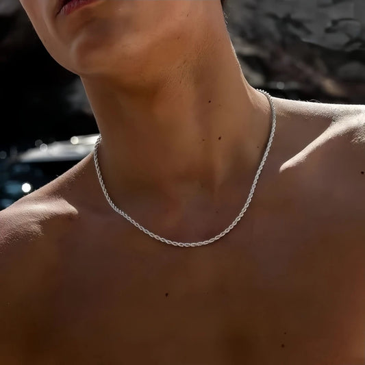 2mm Men Silver Color Twisted Twist Chain Necklace Simple Titanium Steel Choker Fashionable Non-fading Stainless Steel Jewelry