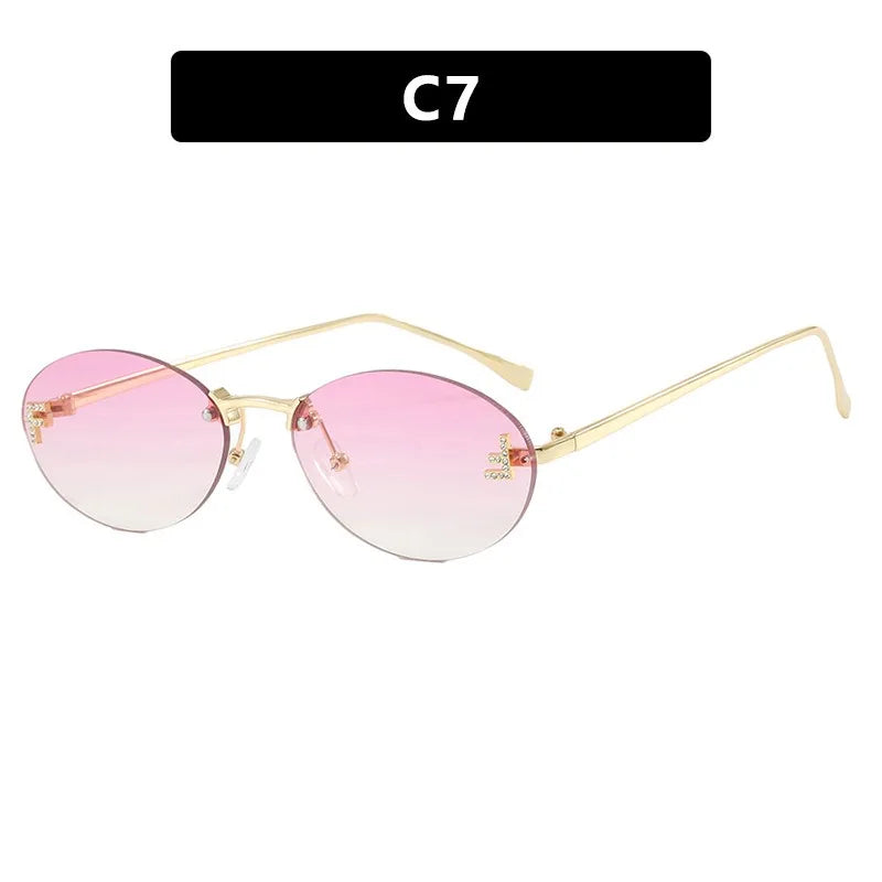 Rimless Retro Oval Sunglasses Cat Eye Sun Glasses Frameless F Letter UV400 Punk Sunglass Men Shade Driving Eyewear Gafas De Sol