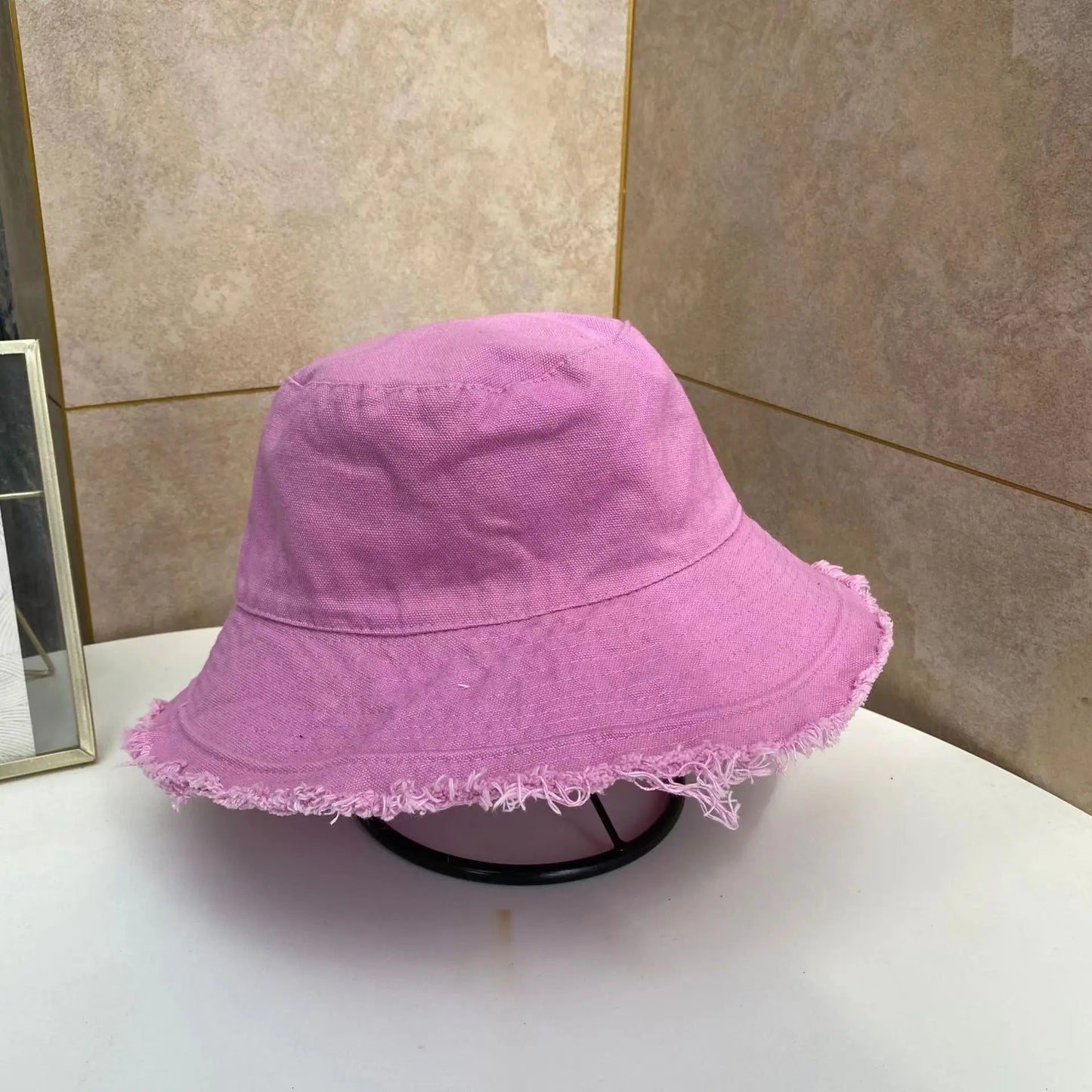 MAXSITIU Cotton Fringed Fisherman Cap Soft Aluminum Wire Shape Water Wash Bucket Hat Women's Four Seasons Solid Outing Basin Hat