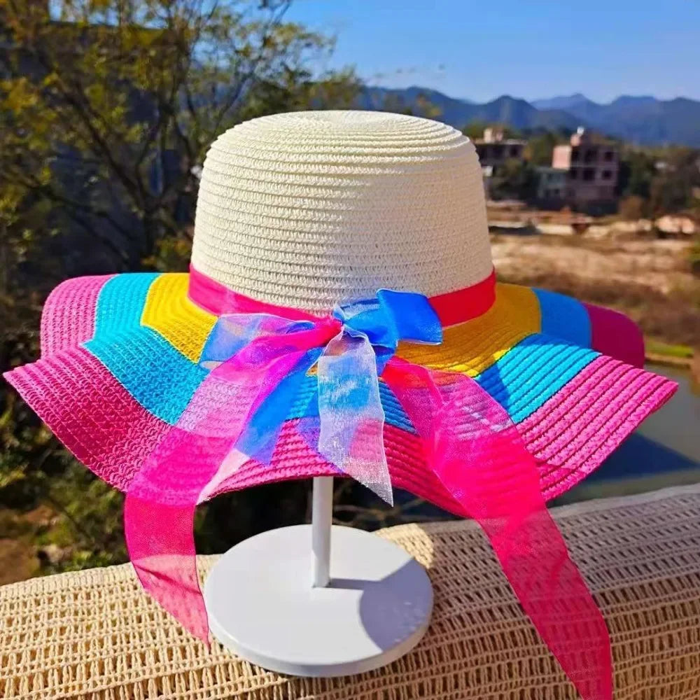 Lady Straw Hat Summer Women Anti-UV Women Beach Hat Wide Brim Cap Sunshade Lady Straw Hat Fishing Outdoor Wide Brim Cap