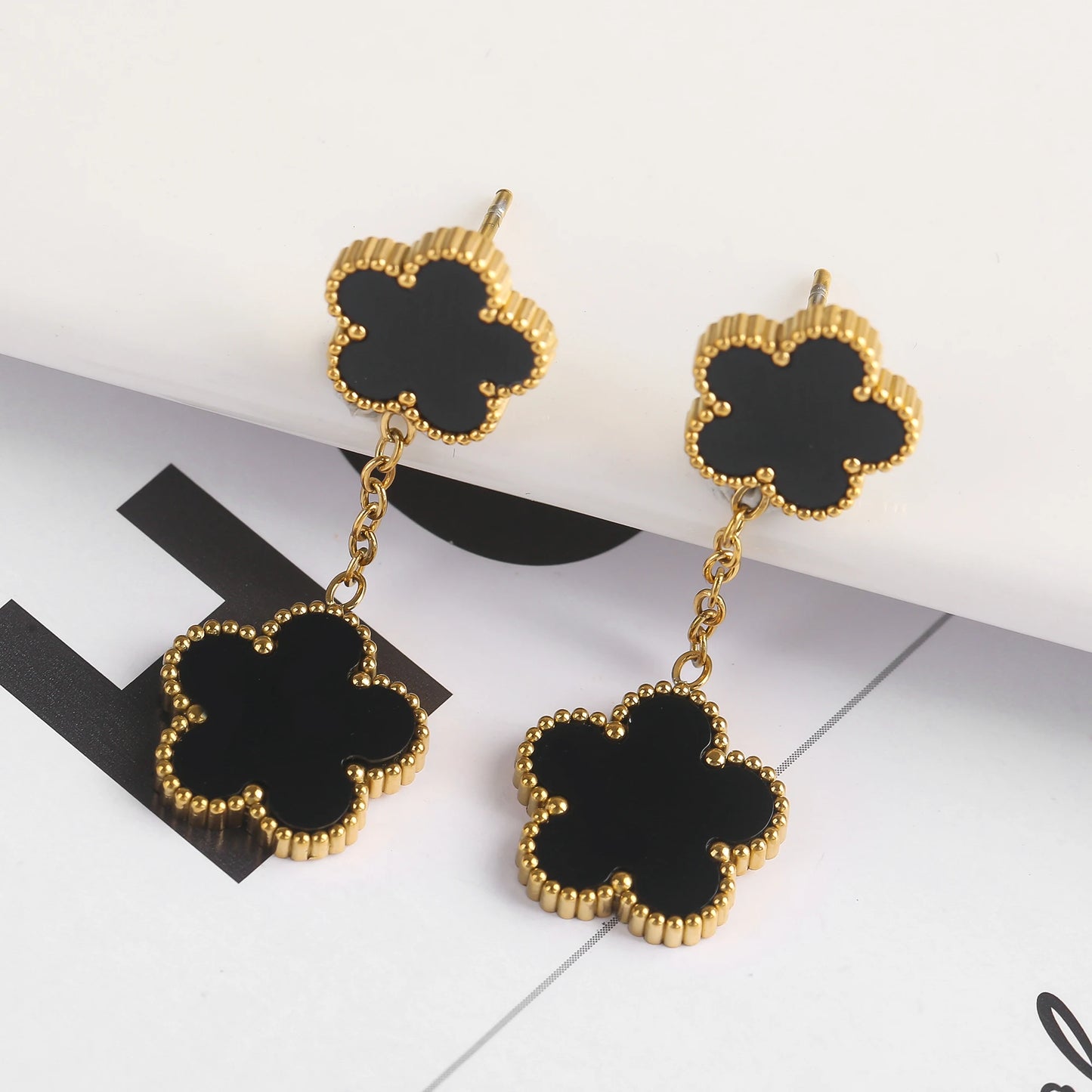 New Design Of Tassel Earrings Plum Blossom Plant Jewelry Set For Women Asymmetrical Stainless Steel Non Fading Clover