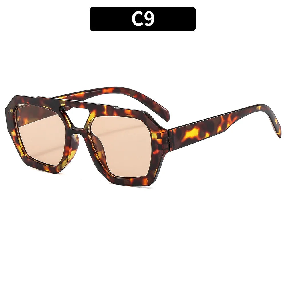 Retro Double Bridges Women's Sunglasses Big Frame Leopard Brown Gradient Eyewear Fashion Luxury Designer Sun Glasses Men Shades