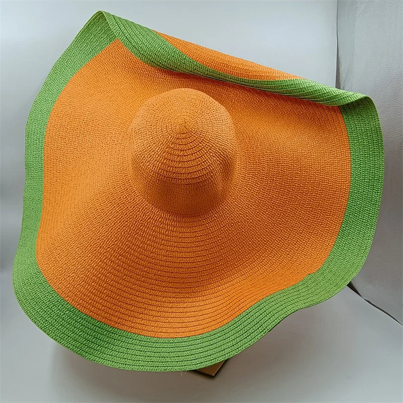 White punk straw hat 25cm large brim hat wholesale sun hat ultra-thin breathable summer sun hat straw hat travel men and women