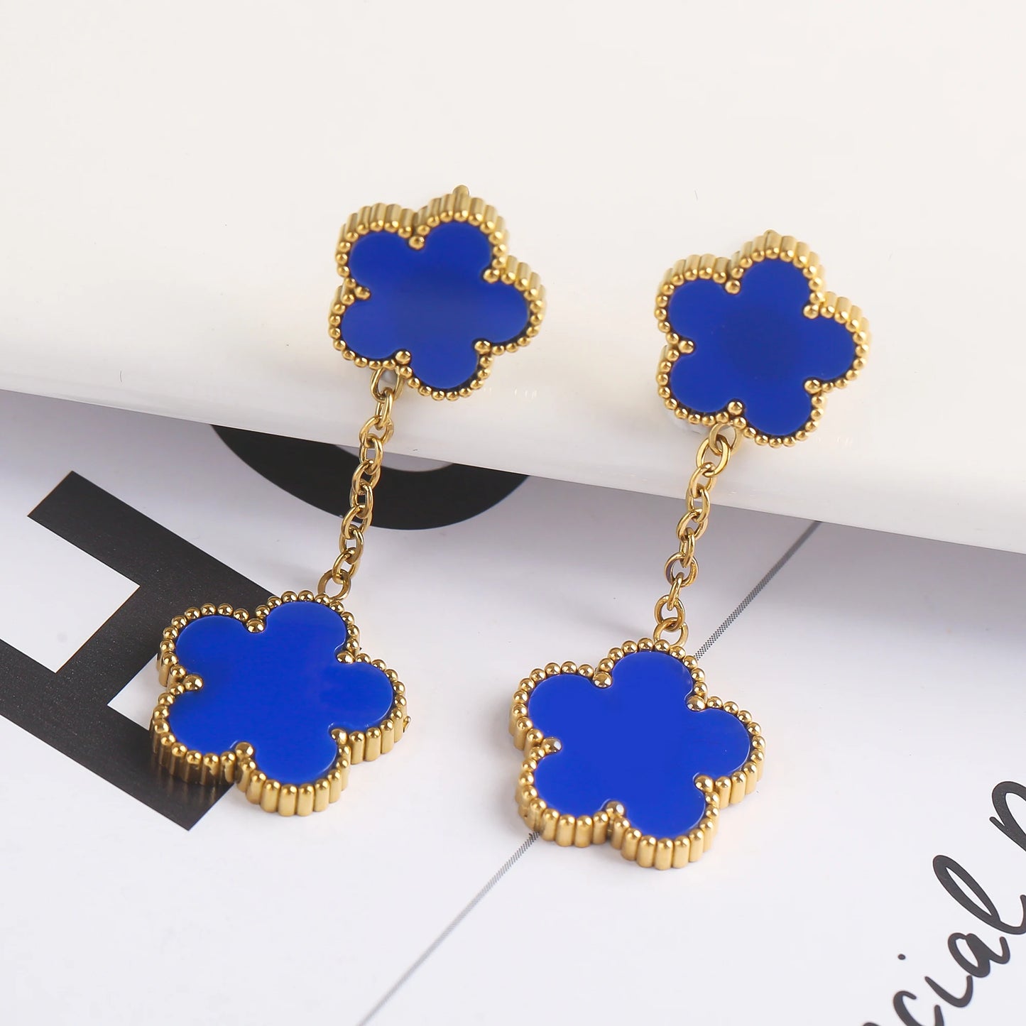 New Design Of Tassel Earrings Plum Blossom Plant Jewelry Set For Women Asymmetrical Stainless Steel Non Fading Clover