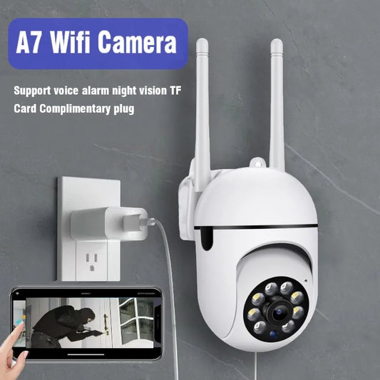 A7 Wifi Camera Outdoor Wireless Security Surveillance AI Human Tracking Two Way Audio Night Color 2.4G 1MP Camera with charger