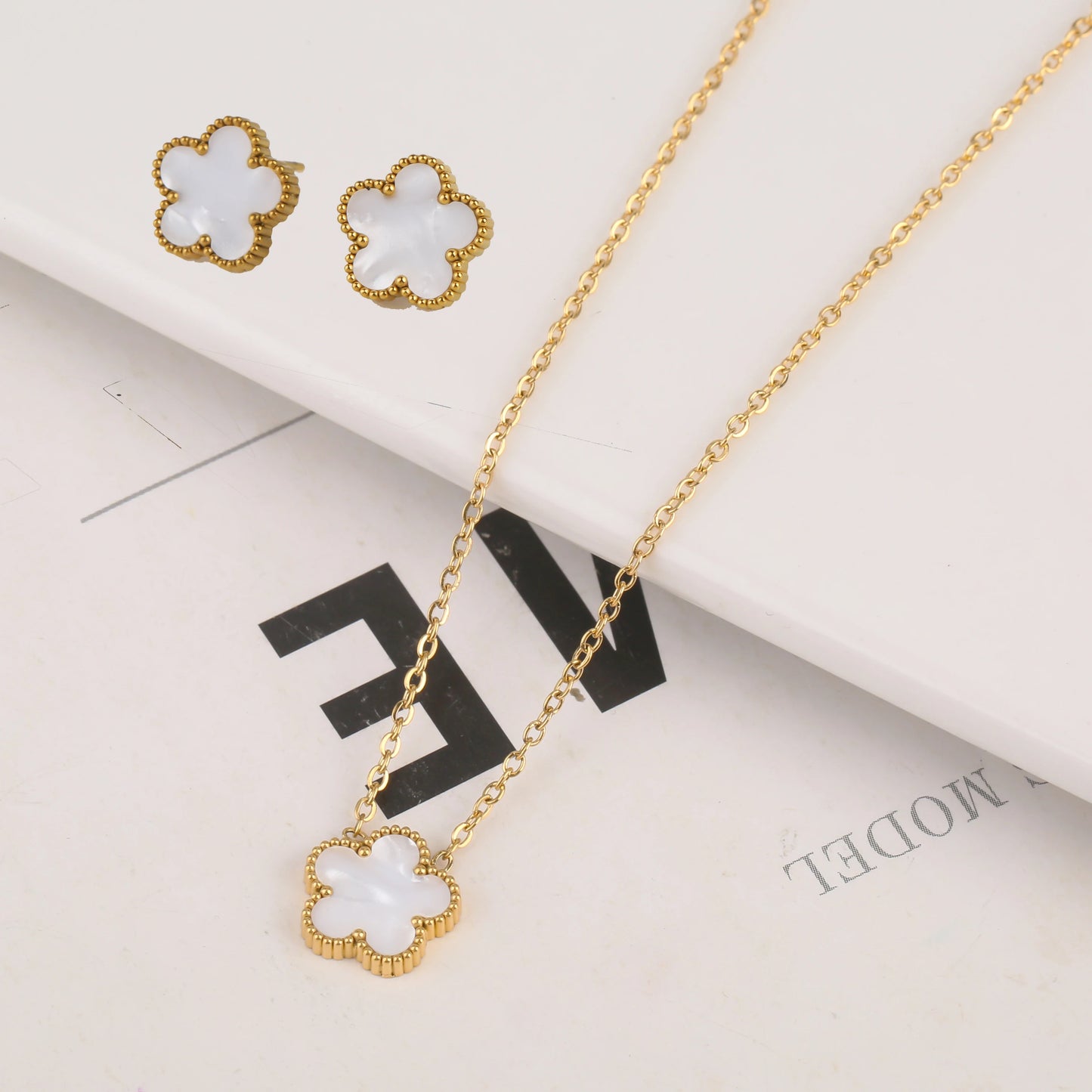 New Design Of Tassel Earrings Plum Blossom Plant Jewelry Set For Women Asymmetrical Stainless Steel Non Fading Clover