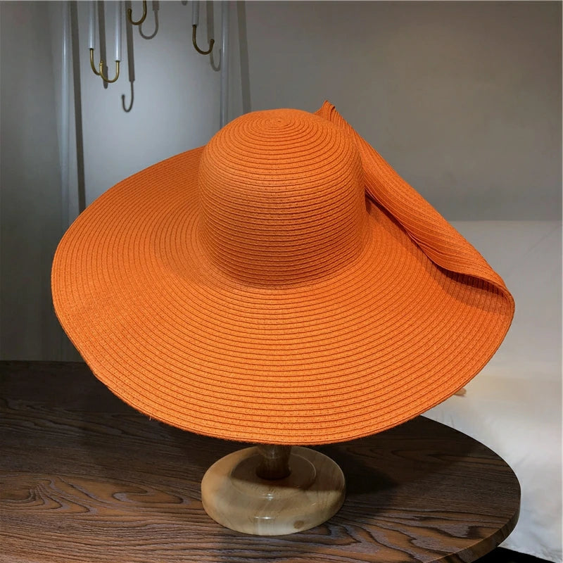 White punk straw hat 25cm large brim hat wholesale sun hat ultra-thin breathable summer sun hat straw hat travel men and women