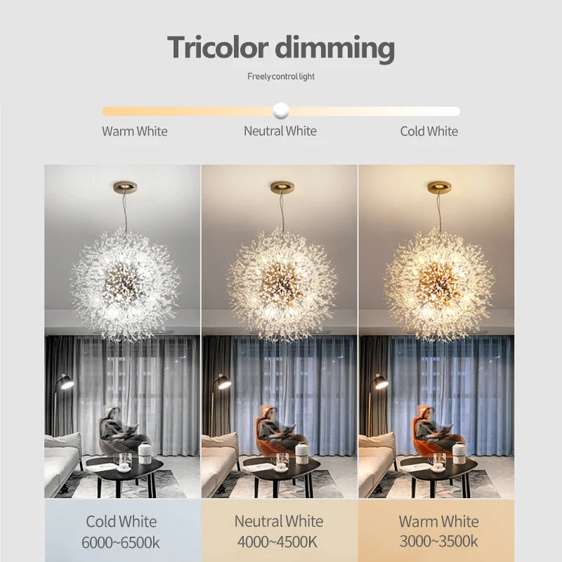 IRALAN Spark Ball LED Chandelier Lighting Dandelion Chandelier Dinning Living Room Bar Personality Creative Art Crystal Lamps