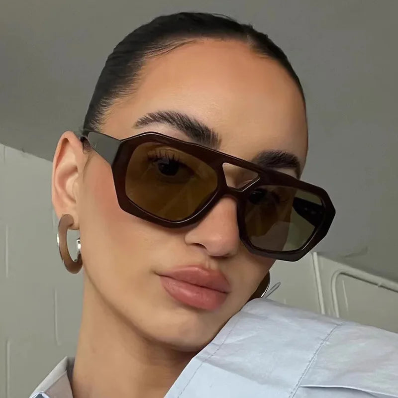 Retro Double Bridges Women's Sunglasses Big Frame Leopard Brown Gradient Eyewear Fashion Brand Designer Sun Glasses Men Shades