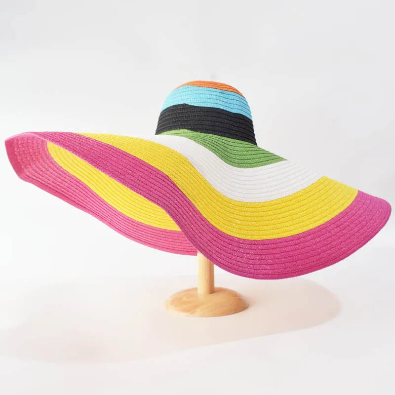Summer 70cm Large Wide Brim Sun Hats For Women Oversized Beach Hat Foldable Travel Straw Hat Lady UV Protection Sun Shade Hat