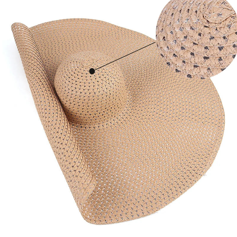 Summer 70cm Large Wide Brim Sun Hats For Women Oversized Beach Hat Foldable Travel Straw Hat Lady UV Protection Sun Shade Hat